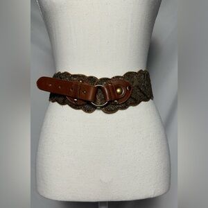 JASPER & JEERA Anthro Leather & Glass Beaded Western Boho Festival Belt Size S